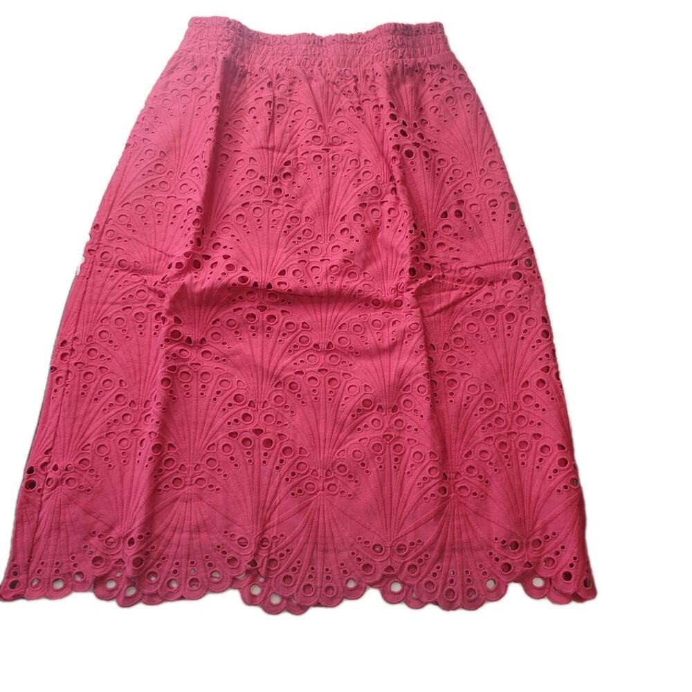 Andie Mona Skirt Medium Eyelet Lace Pull On Elastic Waist Midi Feminine Pockets - Picture 2 of 7